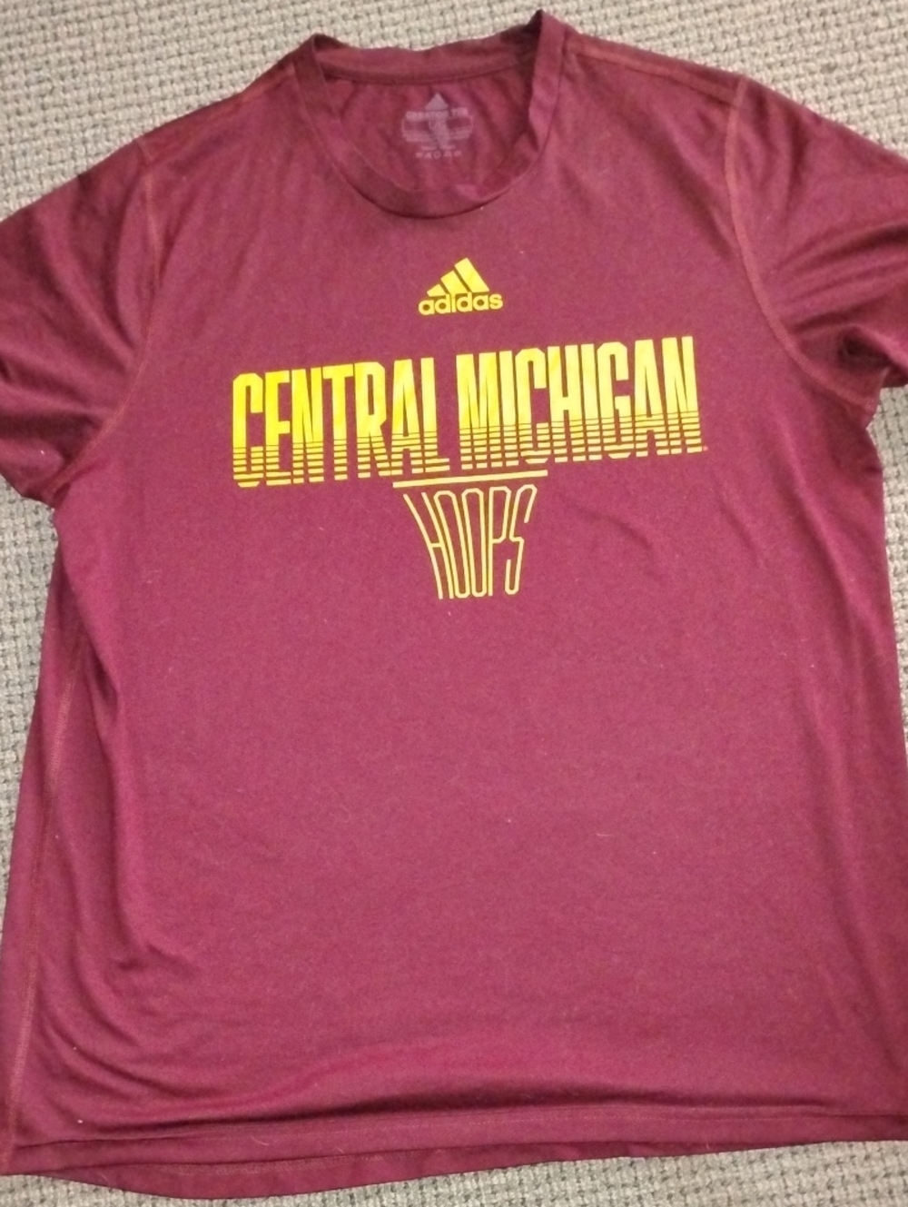 adidas Maroon Central Michigan Hoops Short Sleeve Tee‎ with Yellow Logo